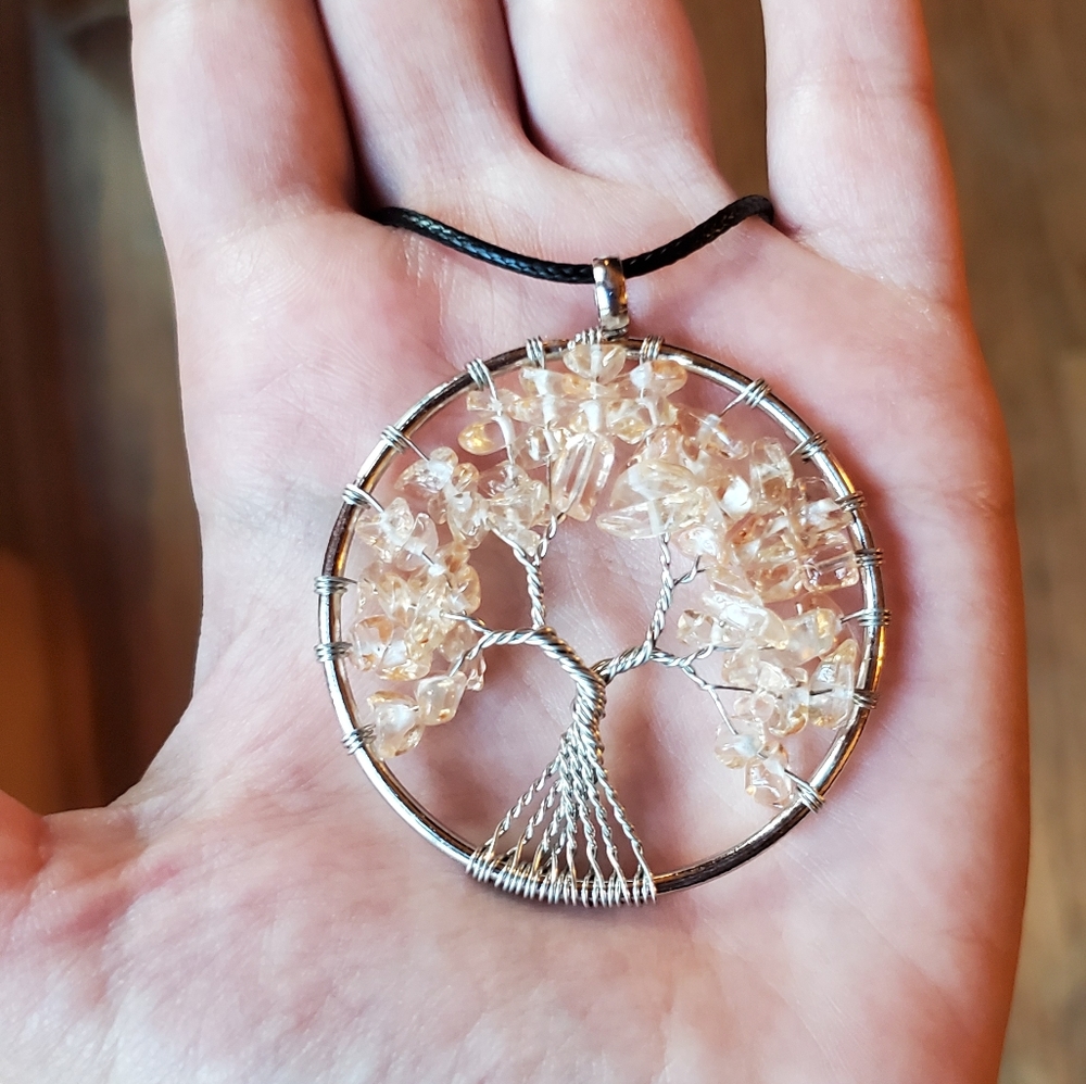 NWOT Topaz Citrine Silver Tree of Life Necklace - Picture 3 of 6